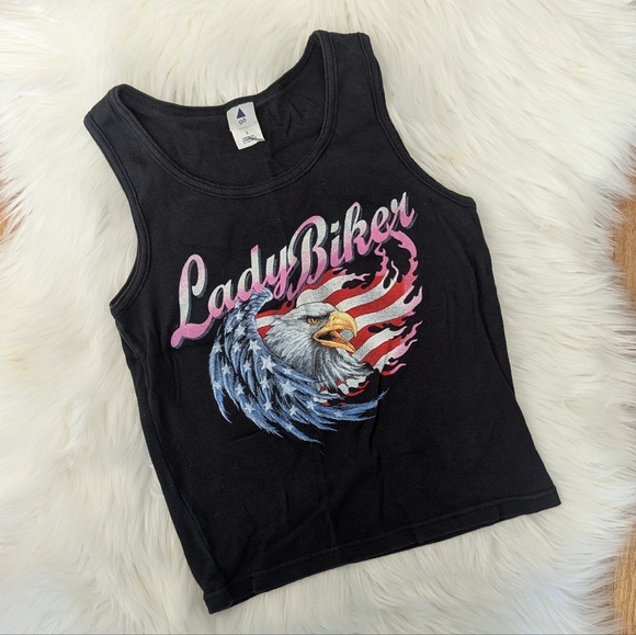 Harley-Davidson Tops - Vintage Y2K Lady Biker Eagle Print Cropped Tank Top